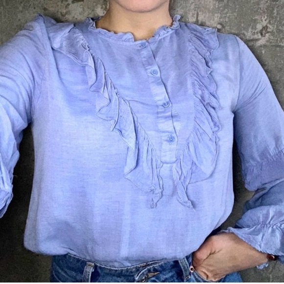 Cottage core Zara ruffled long sleeve summer blouse-peasant prairie country vibe - Picture 3 of 10